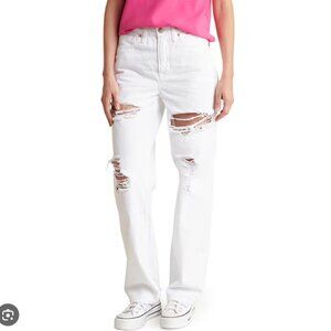 Good American Good 90s Loose Fit Distressed White Jeans